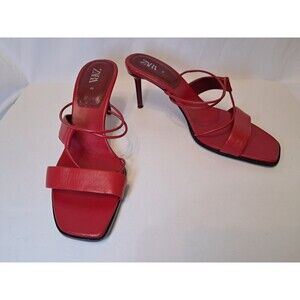 Zara Red Open Toe Strappy 3.5" Stiletto Heeled Sandals Size 40 EU/9-9.5 US
